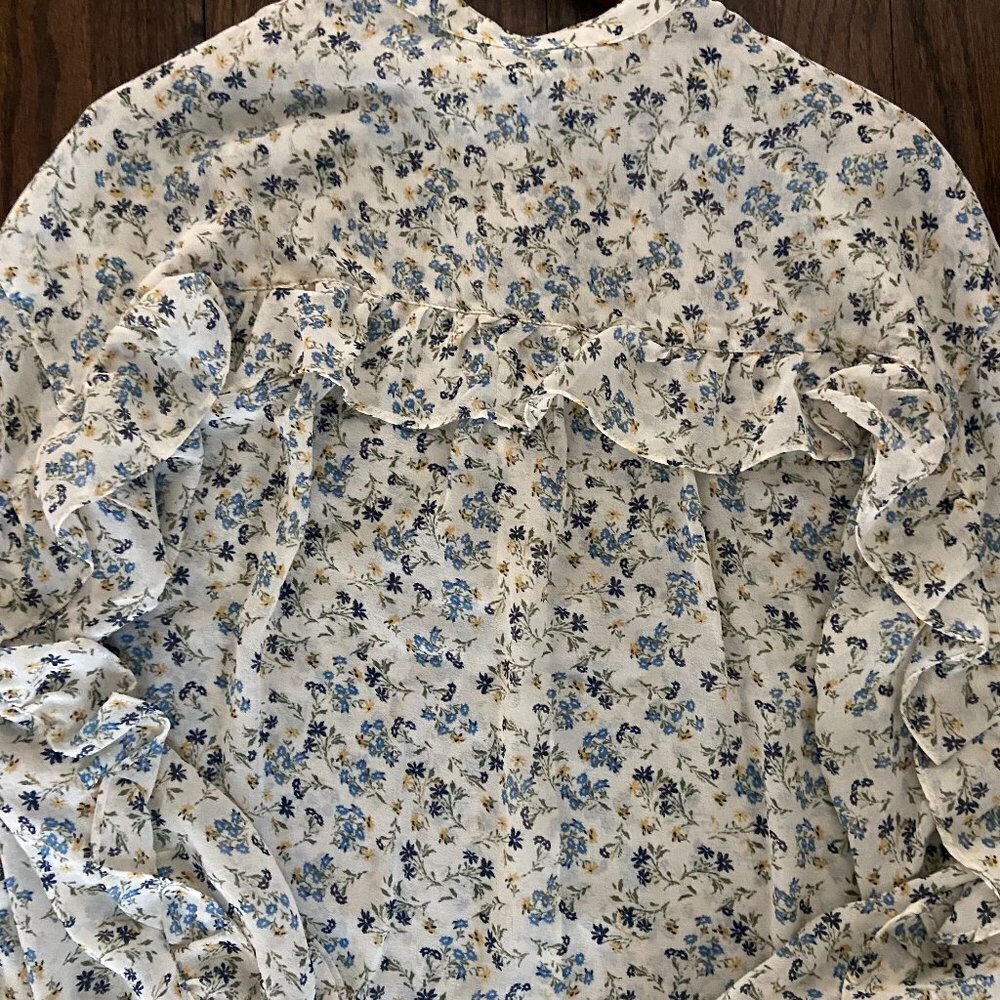 Max Studio Print Sheer Ruffle Back Chiffon Top - Picture 4 of 10